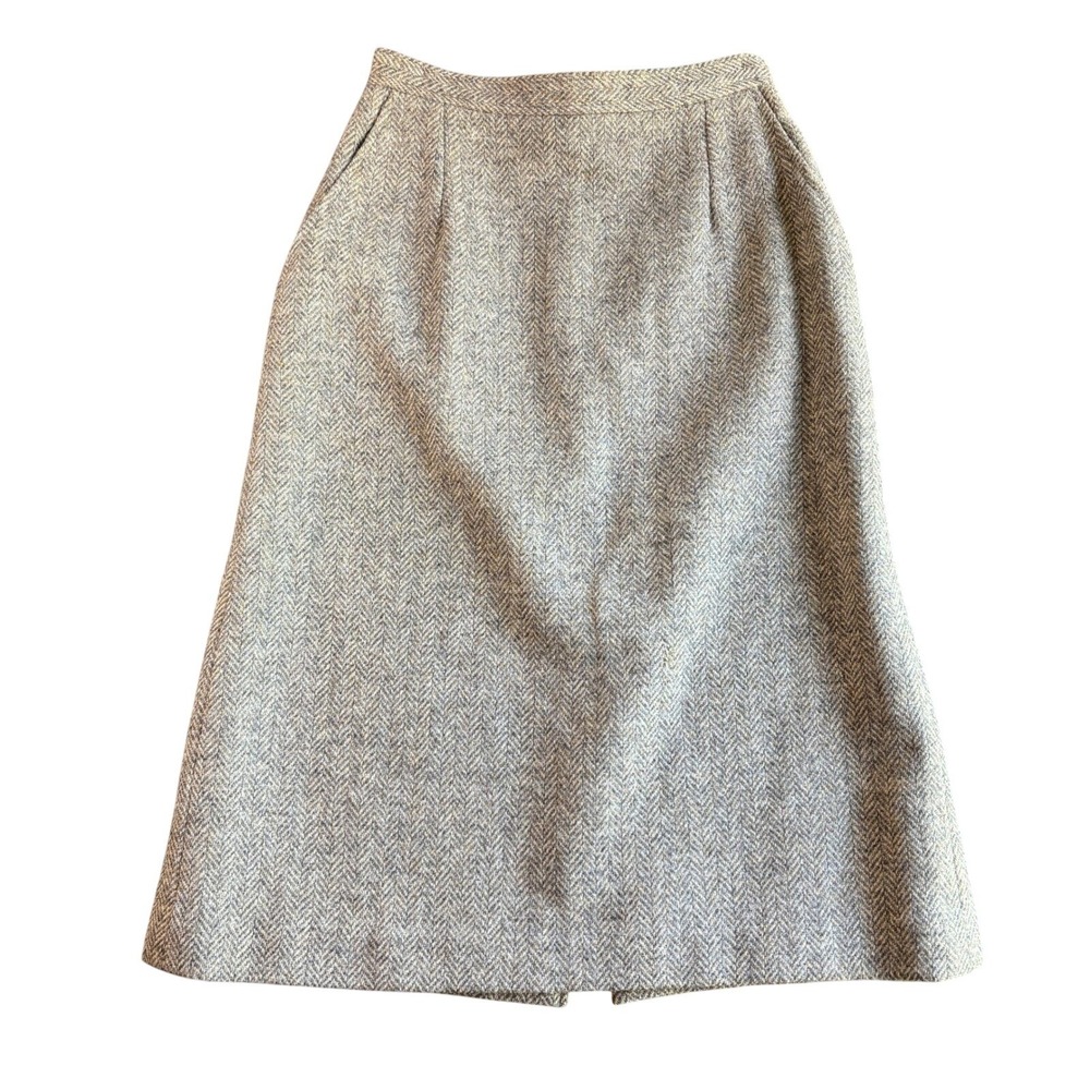 Lady Slater Herringbone Tweed Wool Skirt Lined Size 10 Midi School Girl Academia